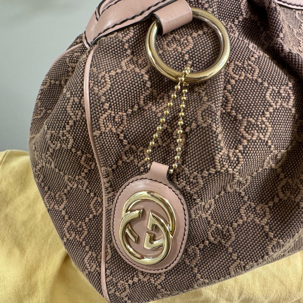 Gucci Pink GG Monogram Shoulder Sukey Bag with Pink Trim